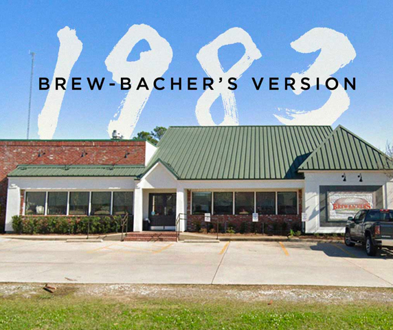 A social media post for Brew Bacher's that is a pun for a Taylor Swift album cover. It's handwritten text behind the Brew Bacher's building.