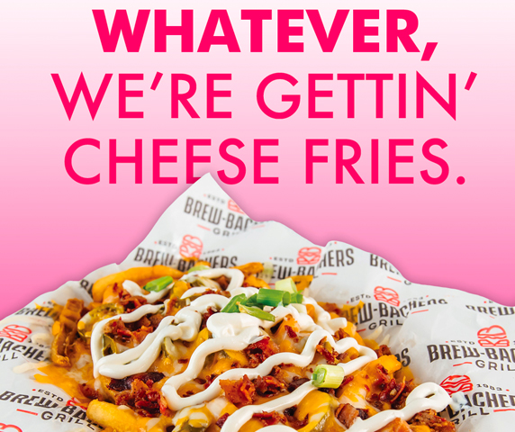 A social media post for cheese fries for Brew Bacher's that says 